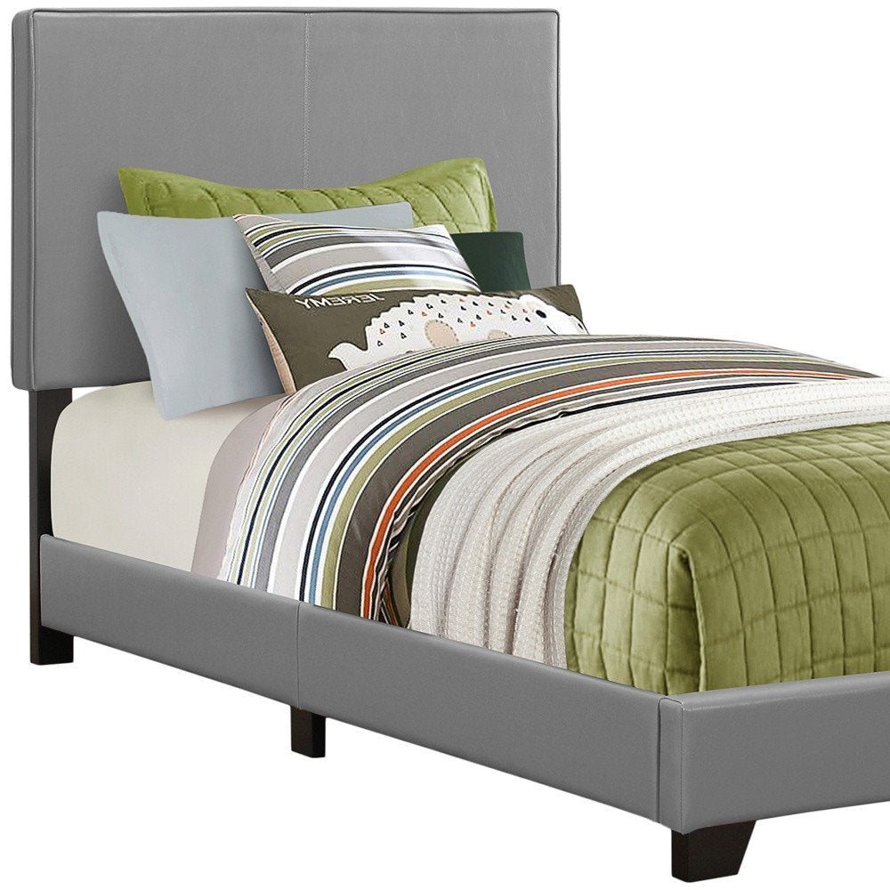 Solid Wood Twin Gray Upholstered Faux Leather Bed HomeRoots