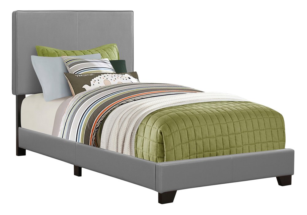 Solid Wood Twin Gray Upholstered Faux Leather Bed HomeRoots