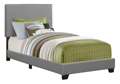 Solid Wood Twin Gray Upholstered Faux Leather Bed HomeRoots