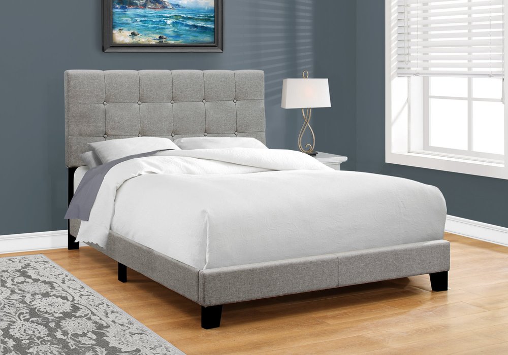Gray Solid and Manufactured Wood Full Upholstered Linen Bed Frame HomeRoots