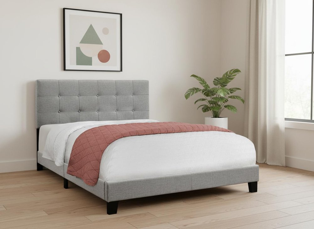 Beige Queen Upholstered Bed Frame HomeRoots