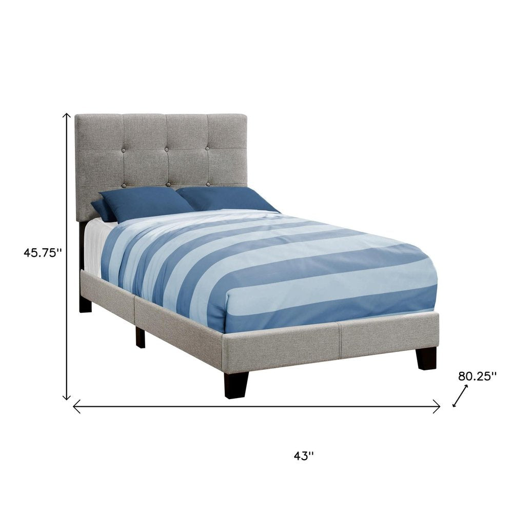 Gray Twin Tufted Upholstered Linen Bed Frame with Nailhead Trim HomeRoots