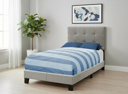 Gray Twin Tufted Upholstered Linen Bed Frame with Nailhead Trim HomeRoots