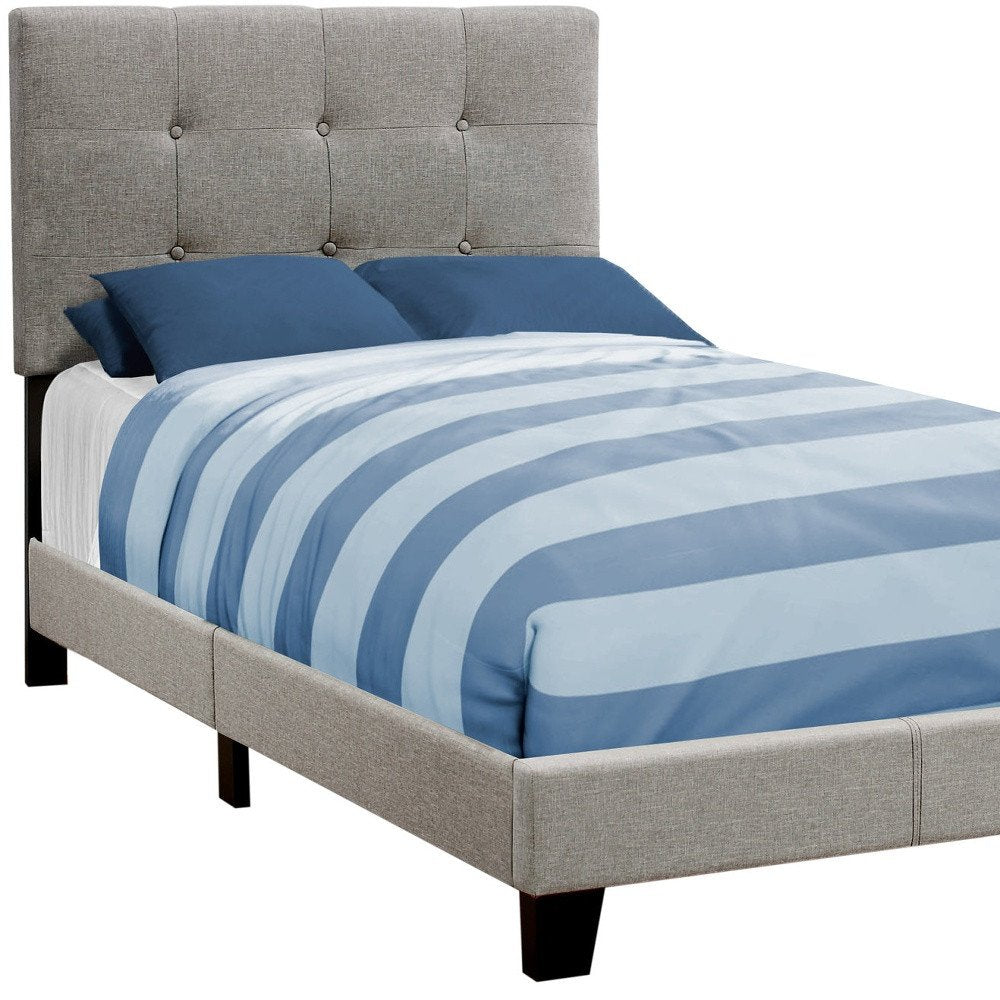Gray Twin Tufted Upholstered Linen Bed Frame with Nailhead Trim HomeRoots