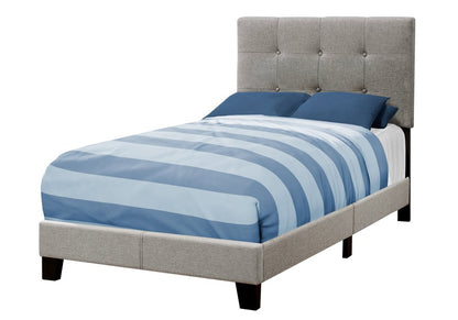 Gray Twin Tufted Upholstered Linen Bed Frame with Nailhead Trim HomeRoots