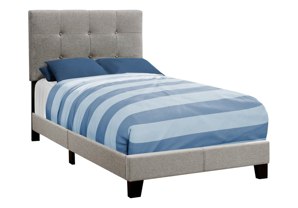 Gray Twin Tufted Upholstered Linen Bed Frame with Nailhead Trim HomeRoots