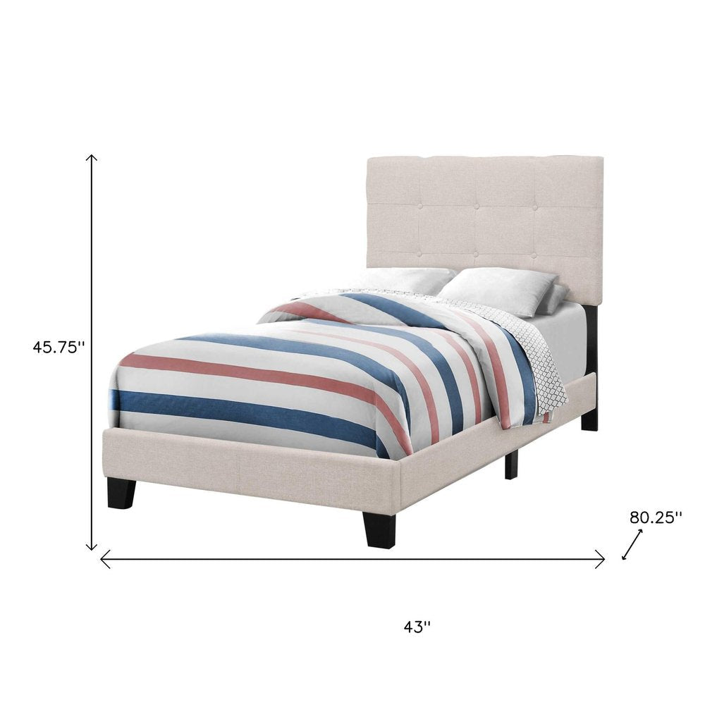 Gray Twin Tufted Upholstered Linen Bed Frame with Nailhead Trim HomeRoots