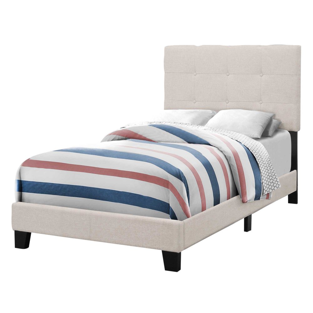 Gray Twin Tufted Upholstered Linen Bed Frame with Nailhead Trim HomeRoots