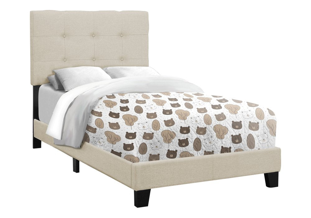 Gray Twin Tufted Upholstered Linen Bed Frame with Nailhead Trim HomeRoots