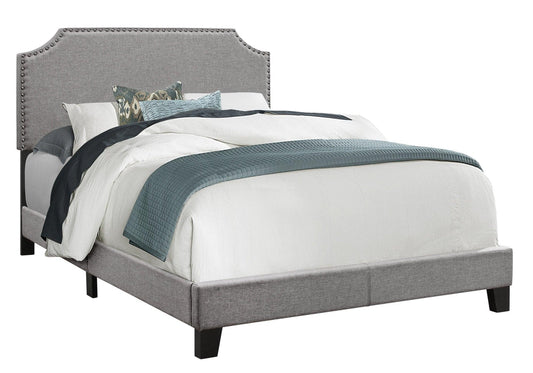 Full Size Grey Linen With Chrome Trim And Solid Wood Black Feet Bed - FurniFindUSA