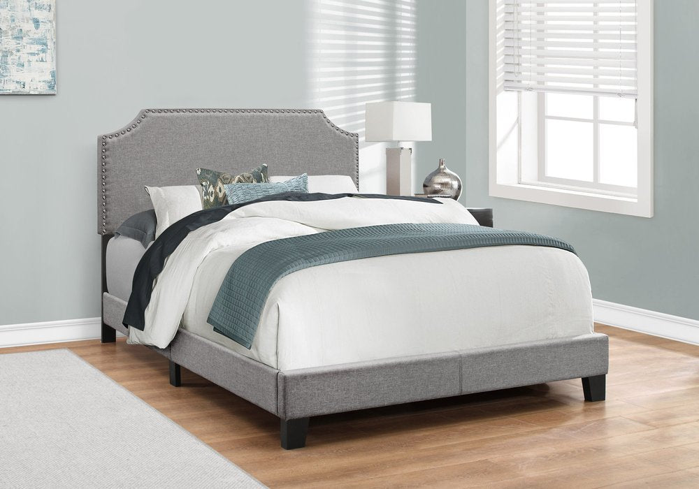Gray Solid and Manufactured Wood Full Upholstered Faux Leather Bed Frame HomeRoots