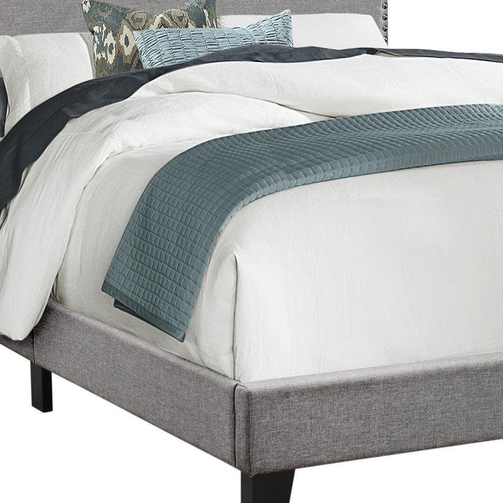 Full Size Grey Linen With Chrome Trim And Solid Wood Black Feet Bed - FurniFindUSA