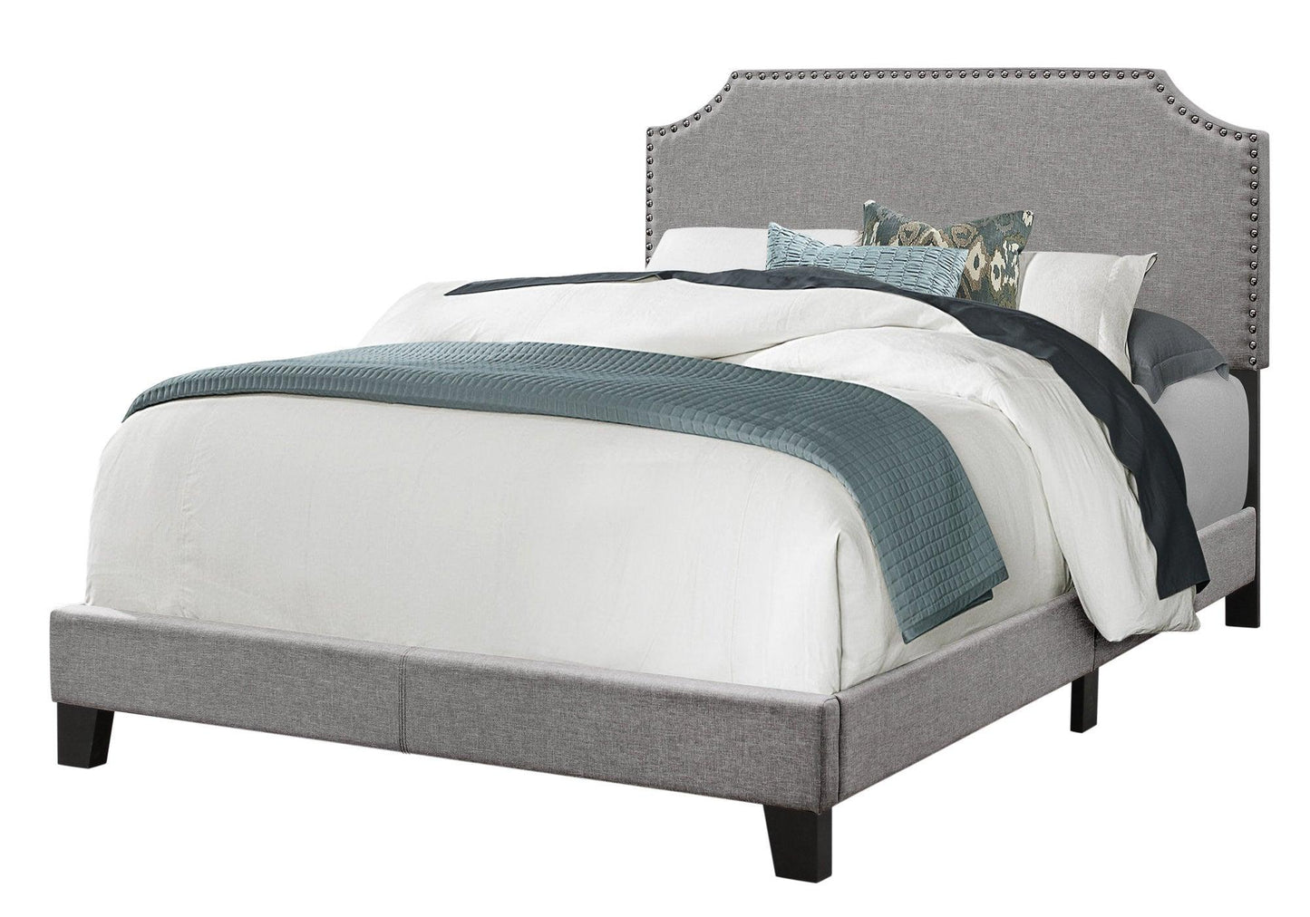 Full Size Grey Linen With Chrome Trim And Solid Wood Black Feet Bed - FurniFindUSA