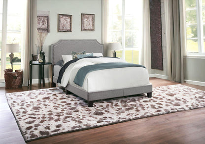 Full Size Grey Linen With Chrome Trim And Solid Wood Black Feet Bed - FurniFindUSA