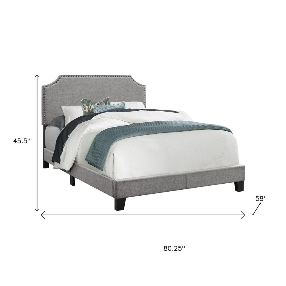 Gray Solid and Manufactured Wood Full Upholstered Faux Leather Bed Frame HomeRoots
