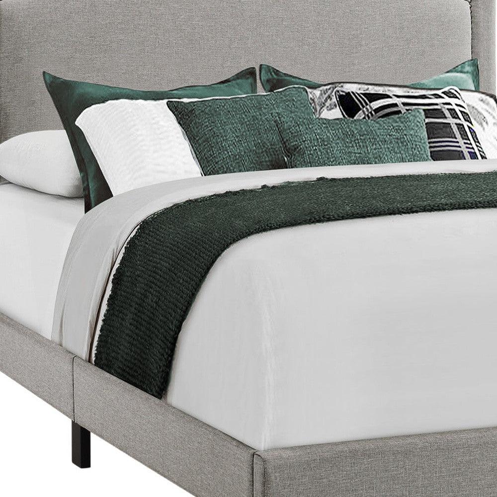 Solid Wood Queen Gray Upholstered Linen Bed With Nailhead Trim - FurniFindUSA