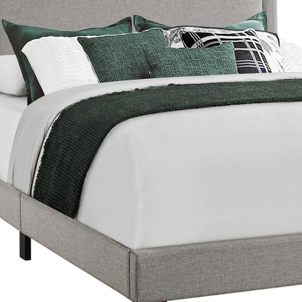 Gray Solid Wood Queen Upholstered Linen Bed Frame with Nailhead Trim HomeRoots