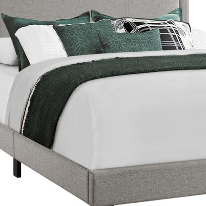 Gray Solid Wood Queen Upholstered Linen Bed Frame with Nailhead Trim HomeRoots