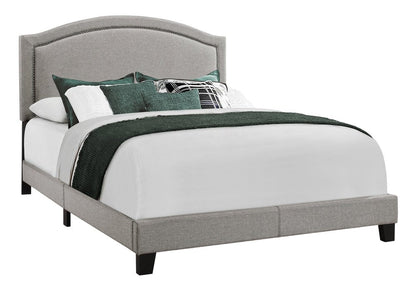 Gray Solid Wood Queen Upholstered Linen Bed Frame with Nailhead Trim HomeRoots
