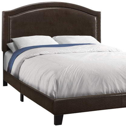Gray Solid Wood Queen Upholstered Linen Bed Frame with Nailhead Trim HomeRoots