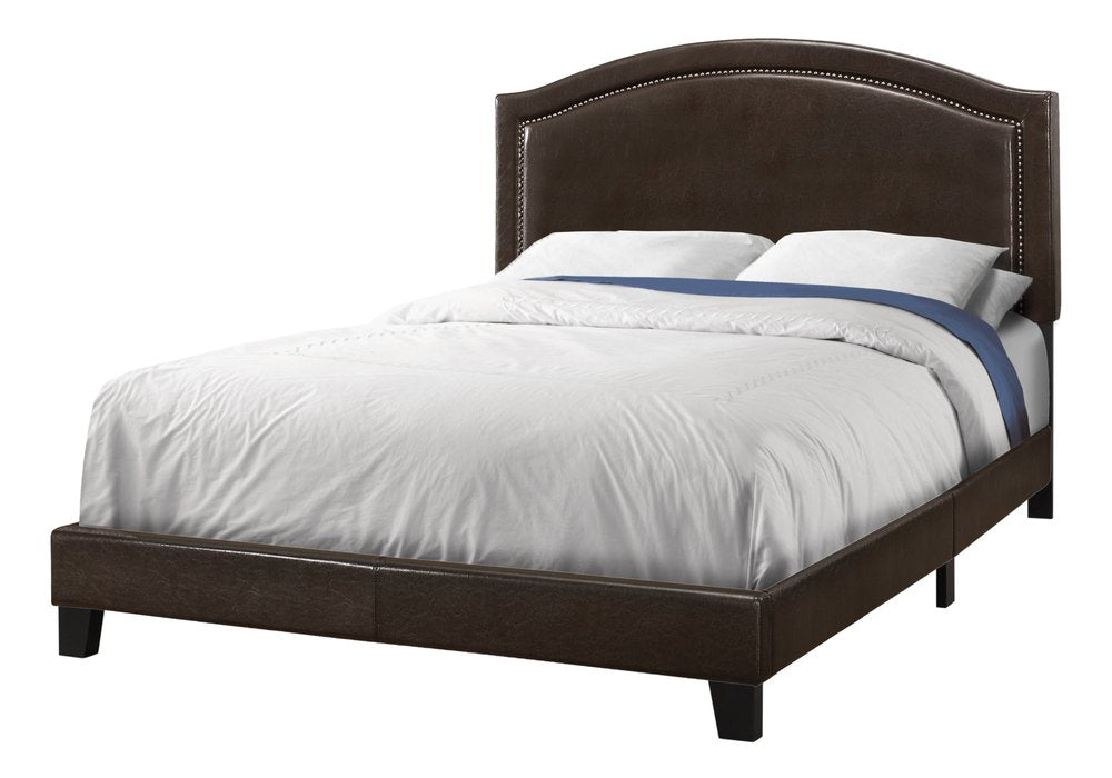Gray Solid Wood Queen Upholstered Linen Bed Frame with Nailhead Trim HomeRoots