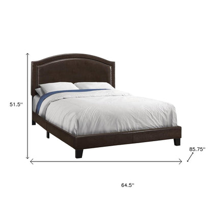 Gray Solid Wood Queen Upholstered Linen Bed Frame with Nailhead Trim HomeRoots
