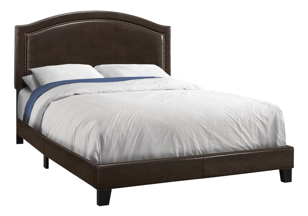 Gray Solid Wood Queen Upholstered Linen Bed Frame with Nailhead Trim HomeRoots
