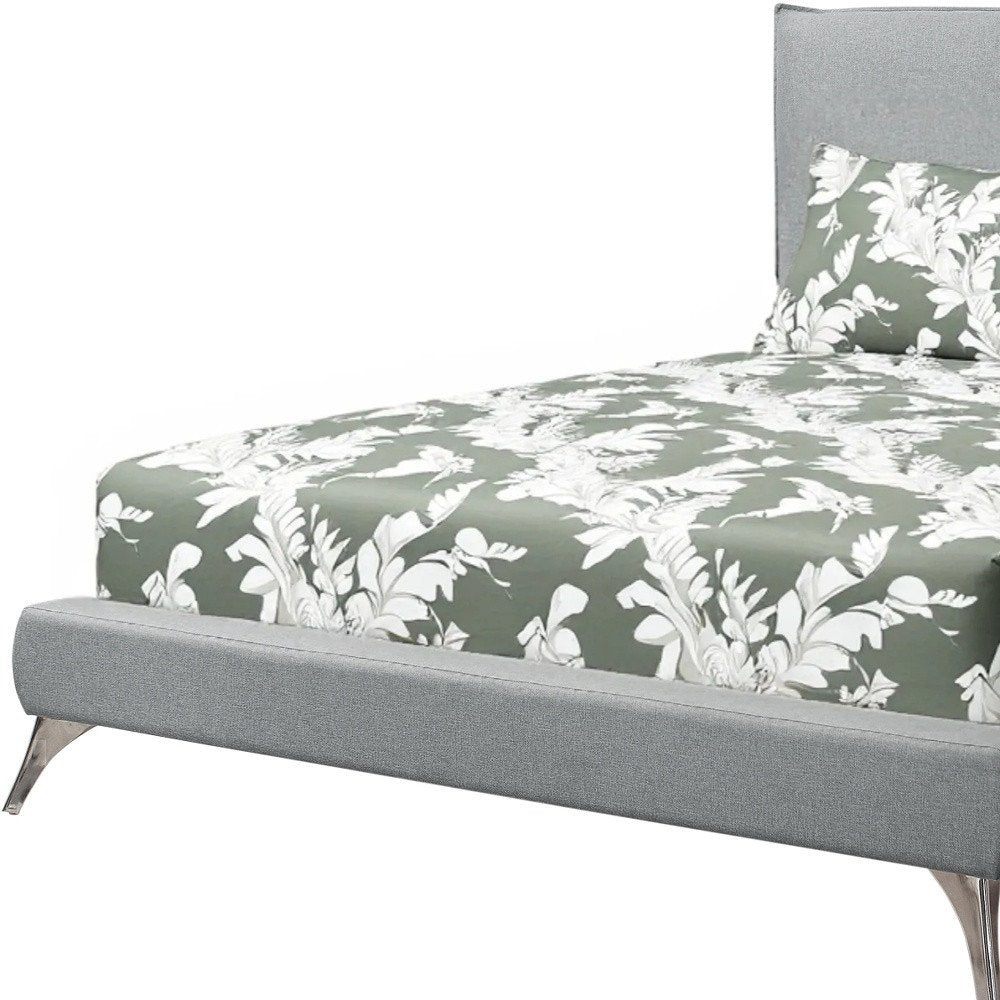 White Solid Wood Queen Upholstered Linen Bed Frame HomeRoots