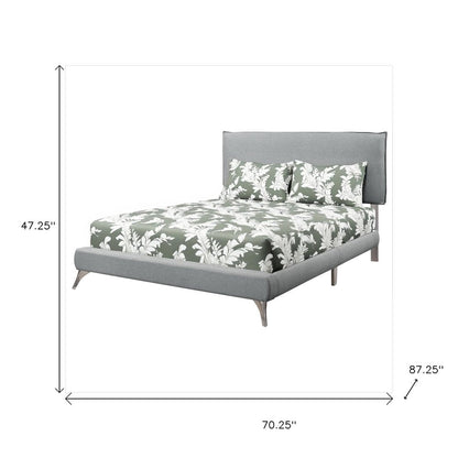 Gray Solid Wood Queen Upholstered Linen Bed Frame with Nailhead Trim HomeRoots