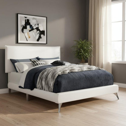 Gray Solid Wood Queen Upholstered Linen Bed Frame with Nailhead Trim HomeRoots