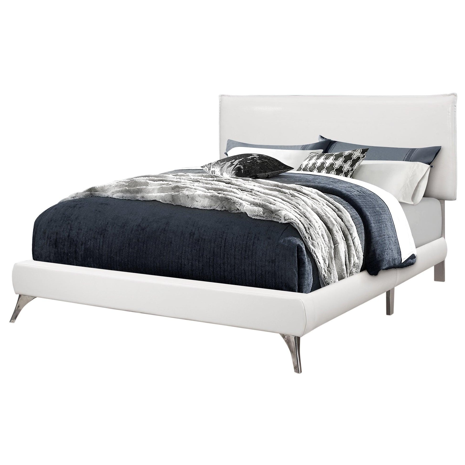 Solid Wood Queen Gray Upholstered Linen Bed With Nailhead Trim - FurniFindUSA