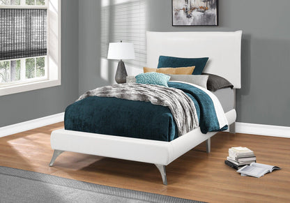 Solid Wood Twin White Upholstered Linen Bed - FurniFindUSA