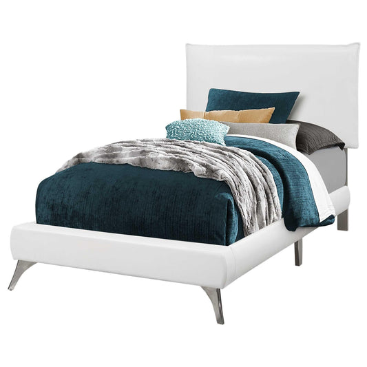 Solid Wood Twin White Upholstered Linen Bed - FurniFindUSA
