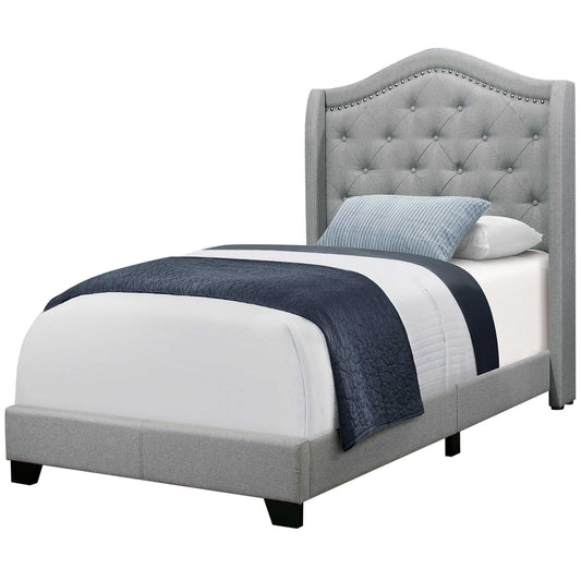 Tufted Grey Standard Bed Upholstered With Nailhead Trim And With Headboard - FurniFindUSA