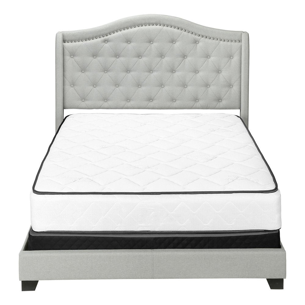 Light Gray and Gray Wood Tufted Upholstered Queen Bed Frame with Nailhead Trim HomeRoots