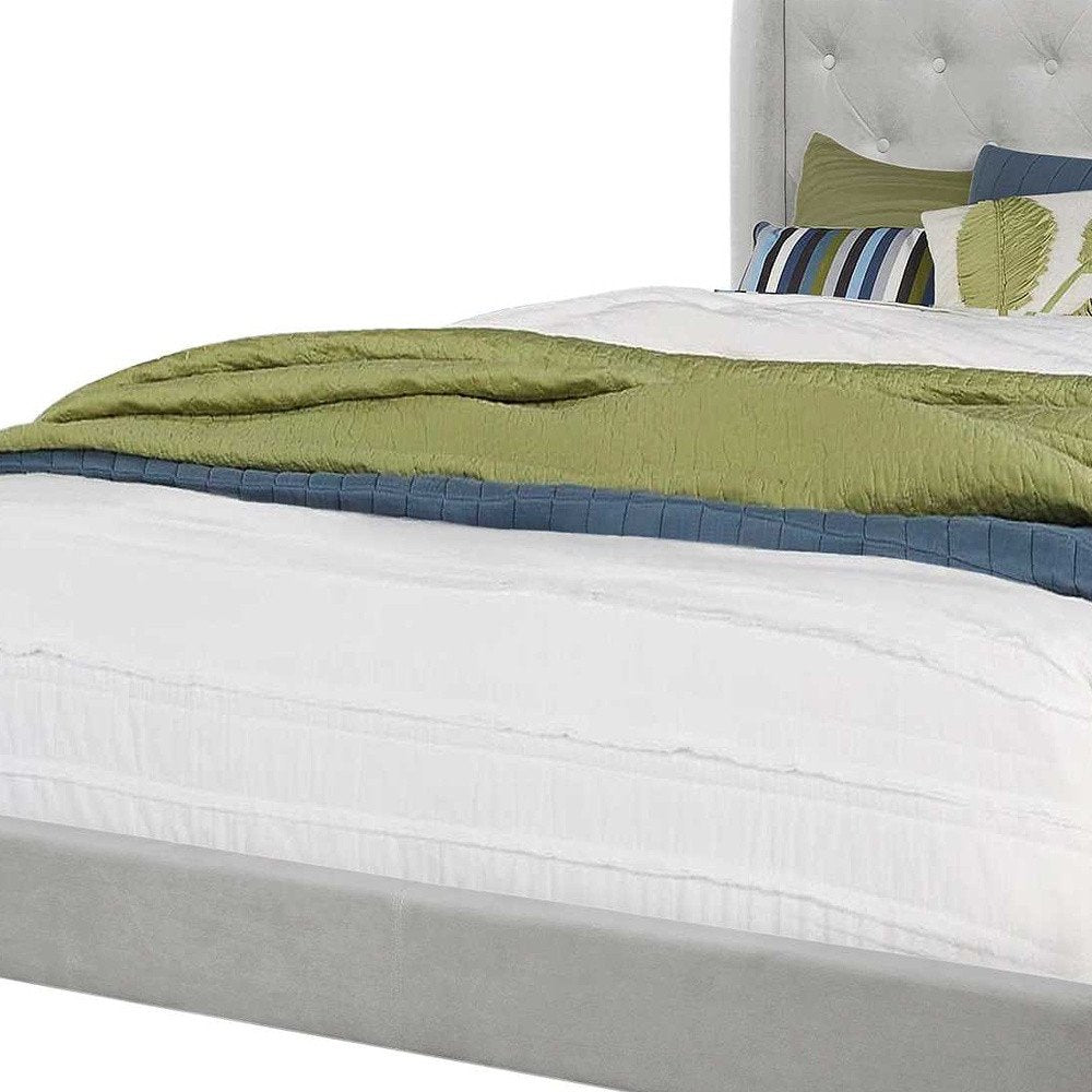 Light Gray and Gray Wood Tufted Upholstered Queen Bed Frame with Nailhead Trim HomeRoots
