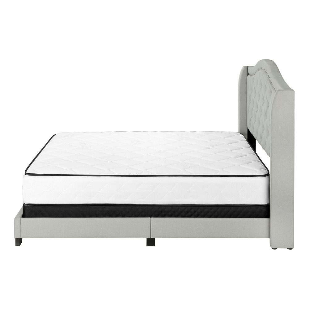 Light Gray and Gray Wood Tufted Upholstered Queen Bed Frame with Nailhead Trim HomeRoots