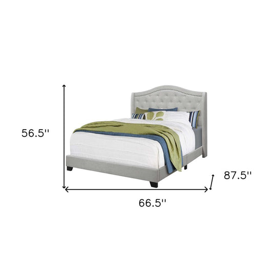 Light Gray and Gray Wood Tufted Upholstered Queen Bed Frame with Nailhead Trim HomeRoots