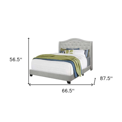 Light Gray and Gray Wood Tufted Upholstered Queen Bed Frame with Nailhead Trim HomeRoots