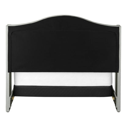 Light Gray and Gray Wood Tufted Upholstered Queen Bed Frame with Nailhead Trim HomeRoots