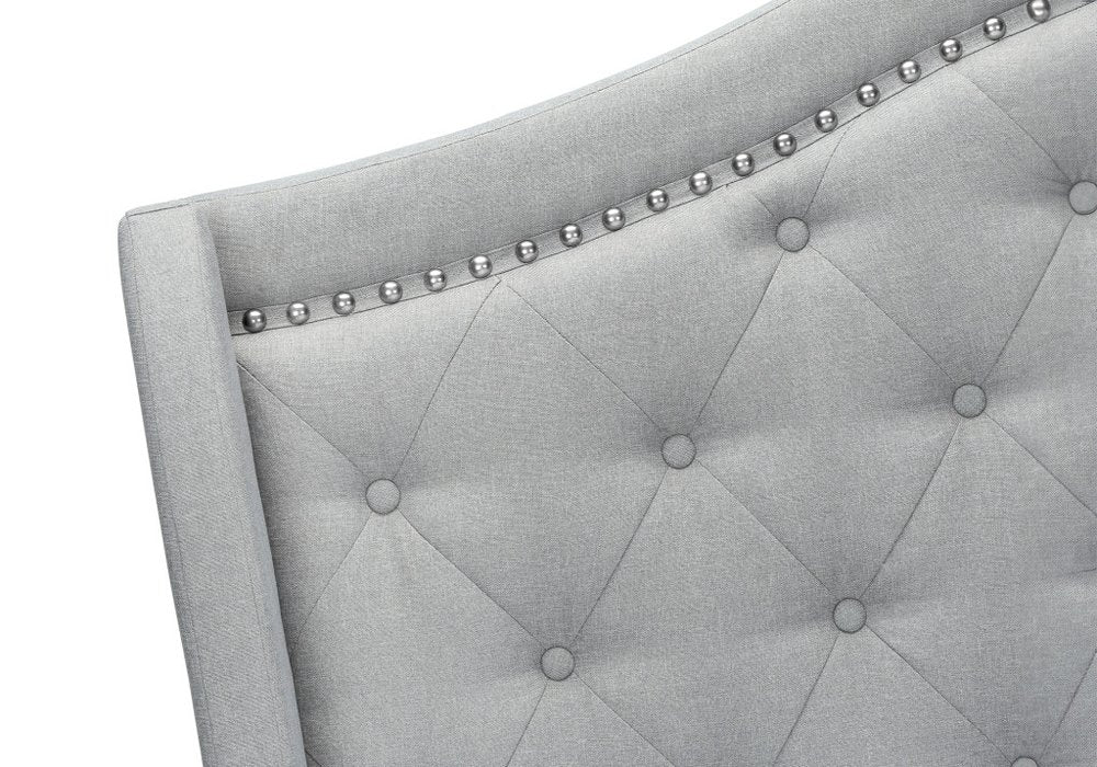Light Gray and Gray Wood Tufted Upholstered Queen Bed Frame with Nailhead Trim HomeRoots