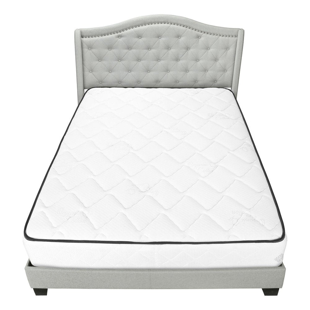 Light Gray and Gray Wood Tufted Upholstered Queen Bed Frame with Nailhead Trim HomeRoots