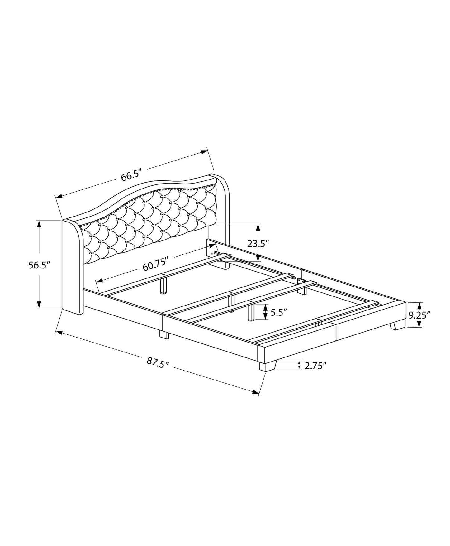 Light Gray and Gray Wood Tufted Upholstered Queen Bed Frame with Nailhead Trim