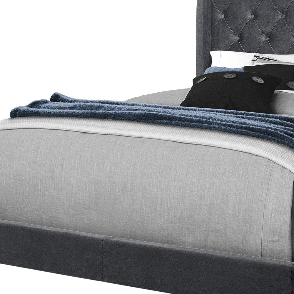 Light Gray and Gray Wood Tufted Upholstered Queen Bed Frame with Nailhead Trim HomeRoots
