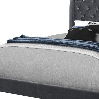 Light Gray and Gray Wood Tufted Upholstered Queen Bed Frame with Nailhead Trim HomeRoots