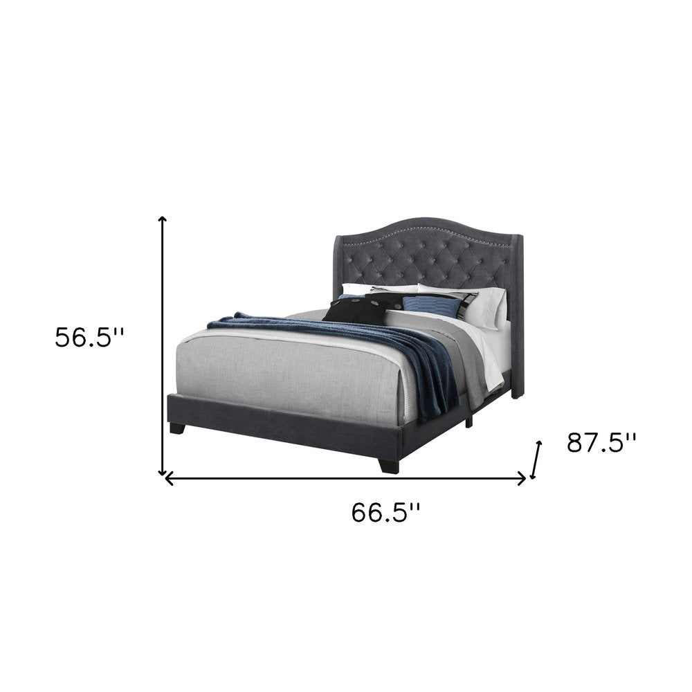 Light Gray and Gray Wood Tufted Upholstered Queen Bed Frame with Nailhead Trim HomeRoots
