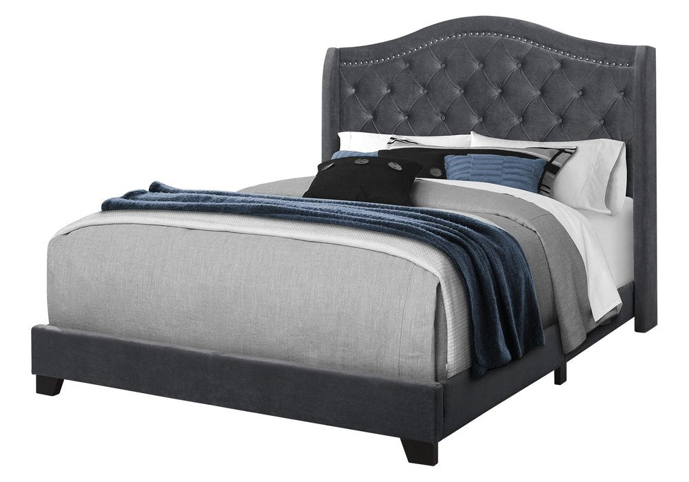 Light Gray and Gray Wood Tufted Upholstered Queen Bed Frame with Nailhead Trim HomeRoots