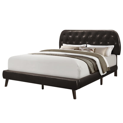 Brown Queen Tufted Upholstered Faux Leather Bed Frame