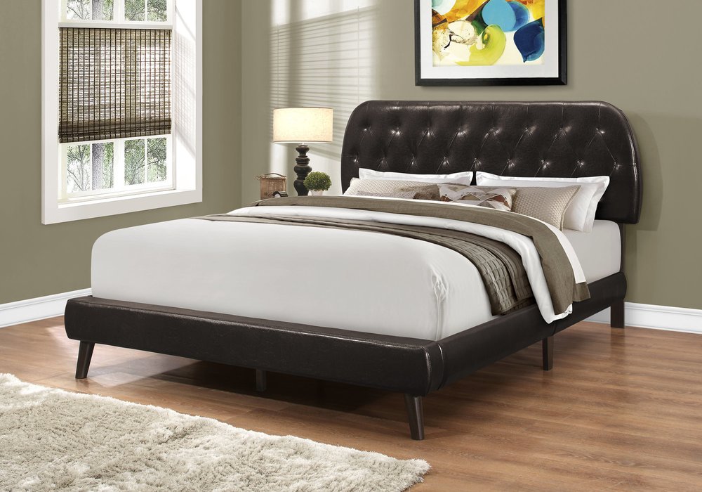 Brown Queen Tufted Upholstered Faux Leather Bed Frame HomeRoots