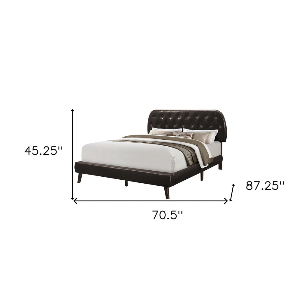 Brown Queen Tufted Upholstered Faux Leather Bed Frame HomeRoots